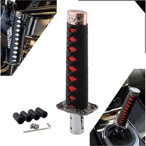 Pommeau de levier de vitesse universel style katana samouraï - Compatible avec la plupart des voitures manuelles et automatiques (avec 4 adaptateurs), accessoire pour levier de vitesse, pour le rempla