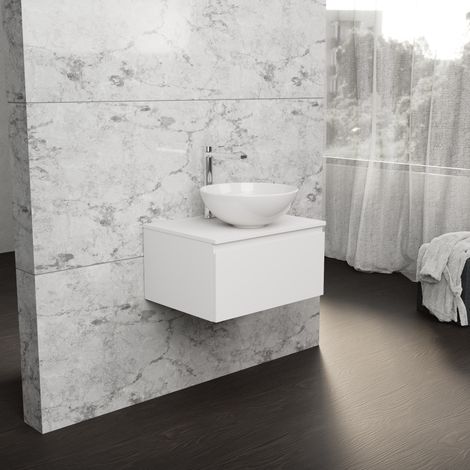 Inda - Badezimmerschrank B.60 mit Aufsatzwaschbecken / Mattweiß 1 Schublade - Rubin (1/5)