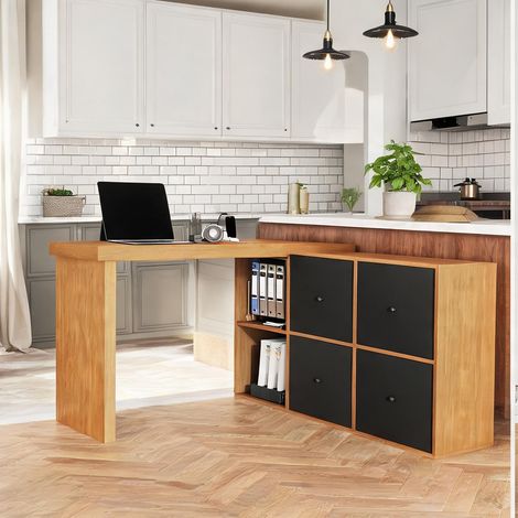 Bureau d'angle pivotant MDF avec rangements coloris noir Oak (1/5)