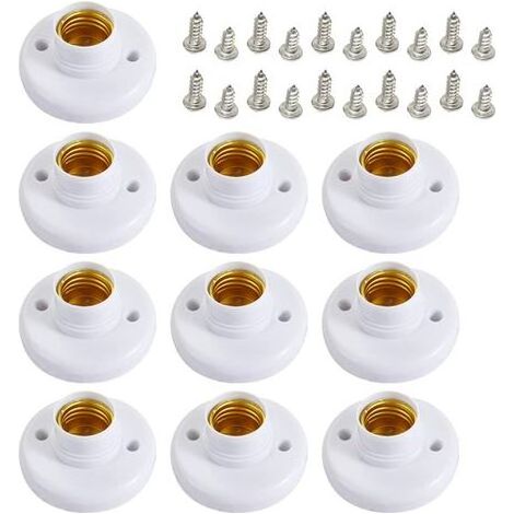 GDHZS-LaBlanc - 10 Pcs de Douille pour Ampoule E27,Supports de Lampe E27 Douille de Base de Vis en Plastique Rond,Porte-Lampe Support Douille E27 Murale,Ronde Vis Titulaire Lumière Douille, Avec vis(B (1/5)