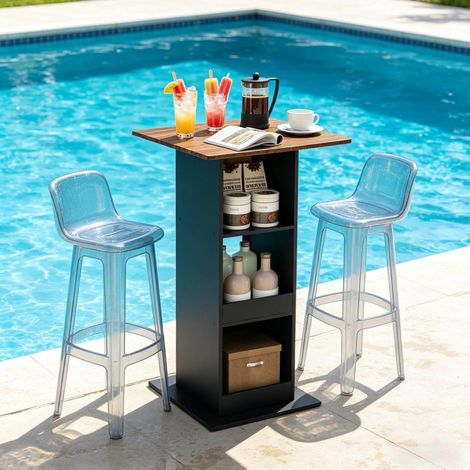 Tavolo bar con ripiani 60x60 cm nero marrone OKMYHOME (1/5)