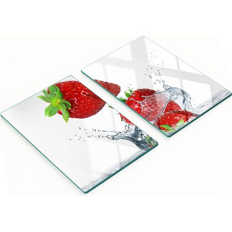 Tablas de cocina de vidrio templado con gráficos de fresas y agua, 2x40x52 cm. (1/5)