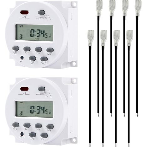 Interrupteur Horaire, 2 Pièces Horloge Programmable, Minuterie Modulaire, avec Minuteur Programmable et Écran Numérique LCD, Minuterie Programmable Prise Electrique, 8 Borniers, CN 101A, 12V DC 16A (1/5)