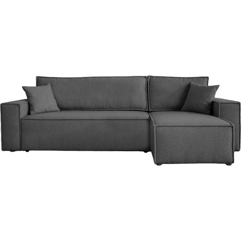 Divano angolare convertibile con funzione letto in tessuto bouclé antracite Karl L PREMIUM