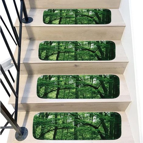 5er-Set rutschfeste Treppenmatten, grünes 3D-Waldmotiv, für Kinder und Hunde, abwaschbar, selbstklebend, 22 x 70 cm (1/5)