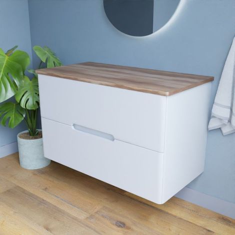 Meuble salle de bain pour vasque à poser KLASS 100 cm - Blanc et Bois (1/5)
