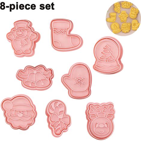 Kit de 8 emporte-pièces 3D pour biscuits en fondant sur le thème de Noël : bonhomme/fille en pain d'épice, bonhomme de neige, Père Noël, sapin de Noël et renne. (1/5)