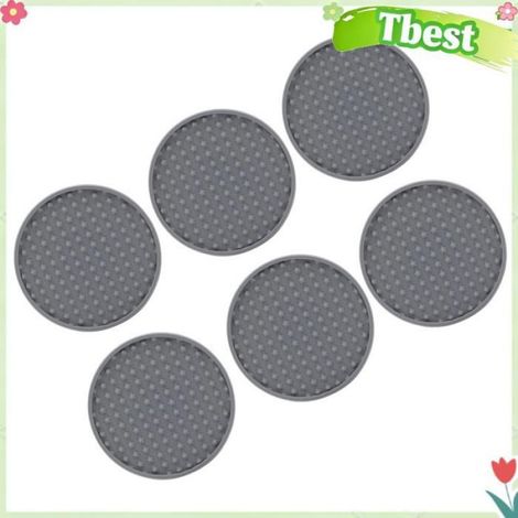 Dessous De Verre - Silicone Résistant Chaleur - Pour Table Bureau Cuisine - 10 X 10 Cm - Gris - 6 Pièces Avec Support (1/5)