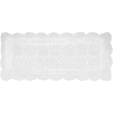 Chemin de table rectangulaire blanc en dentelle crochetée à la main en coton, pour table basse ou commode. (1/5)