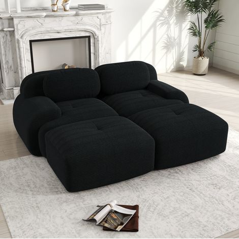 Sofa modular Ecksofa Cordstoff Black 3 Teile OKMYHOME (1/5)