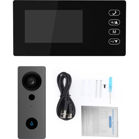 Caméra de sonnette vidéo sans fil 2,4 G avec écran d'affichage Kits de visiophone IPS de 4,3 pouces Vision nocturne Interphone bidirectionnel pour villa, bureau, appartement Noir. (1/5)
