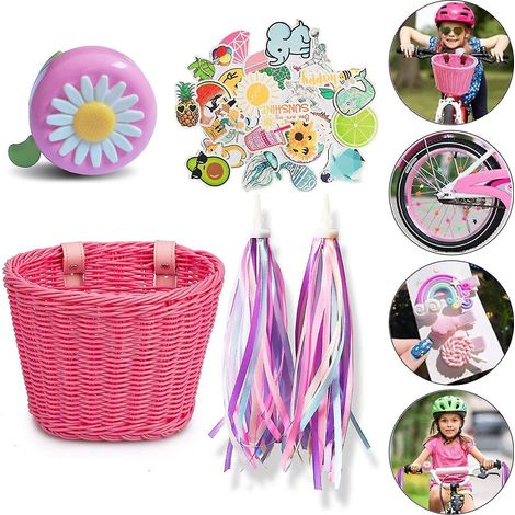 Panier de vélo enfant, accessoire avant pour vélo, panier en osier tressé avec rubans pour guidon