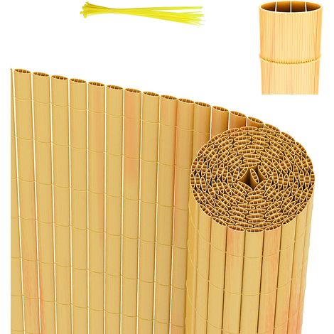 Randaco PVC Sichtschutzmatte Balkon & Zaun – Wetterfester Sichtschutzzaun für Zaun, Windschutz, Zuschneidbar Bambus 120x400cm