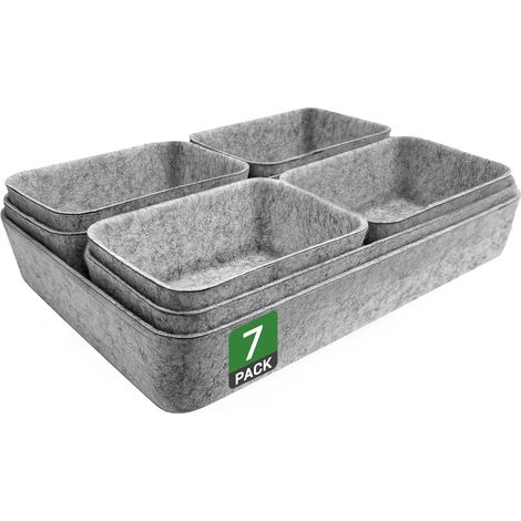 Lot de 7 organiseurs de tiroirs pour tiroirs de 50 x 58 cm, boîtes de rangement empilables en feutre, système d'organisation pour bureau, coiffeuse, table de chevet, placard (gris clair) (1/5)