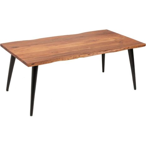 Couchtisch NERA 110 cm aus massivem Akazienholz mit schwarzen Metallbeinen – Industriestil (1/5)