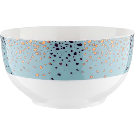 Salatschüssel aus vergoldetem Porzellan, Modell Florina Spots Blue, 13 cm