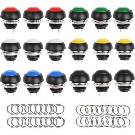 18 boutons-poussoirs à verrouillage en plastique à monter soi-même, mini-boutons étanches de 12 mm, 6 couleurs, interrupteurs momentanés