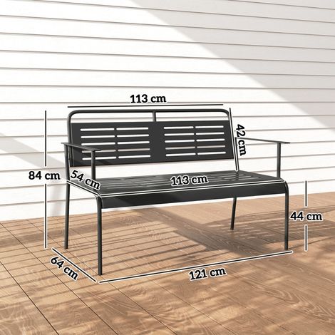 Banc de jardin 2 places, Banc de patio avec design de lamelles, Hydrofuge, Meubles de jardin avec dossier & accoudoirs, Banc de parc portée 240kg, Banc de balcon pour terrasse, jardin, 121 x 64 x 84cm (1/5)