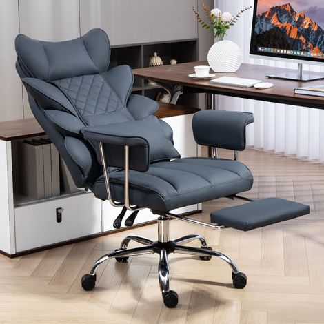 fauteuil de bureau exécutif en simili cuir pu inclinable 135° avec repose-pieds rétractable support lombaire roulettes silencieuses pour bureau maison (1/5)