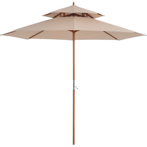 Ombrellone dritto in legno 2 con tetto in poliestere 180 g/m² dia. 2,7 x 2,6H m beige