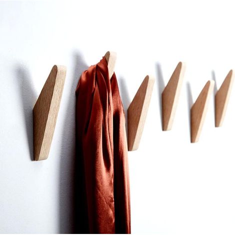 Patères murales en bois, crochets porte-manteaux en chêne, cintres, crochets pour chapeaux, lot de 6
