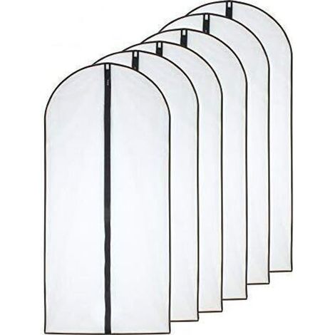 Confezione da 6 sacchetti porta abiti, 60 cm x 120 cm, neri con lati trasparenti traspiranti e chiusura a zip integrale, adatti per cappotti, giacche e indumenti invernali. (1/4)