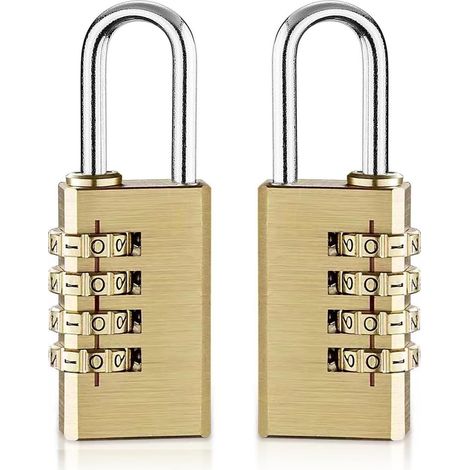 Lot de 2 petits cadenas à combinaison à 4 chiffres - En laiton - Résistant aux intempéries - Pour porte, clôtures de jardin, armoires, valises (1/5)