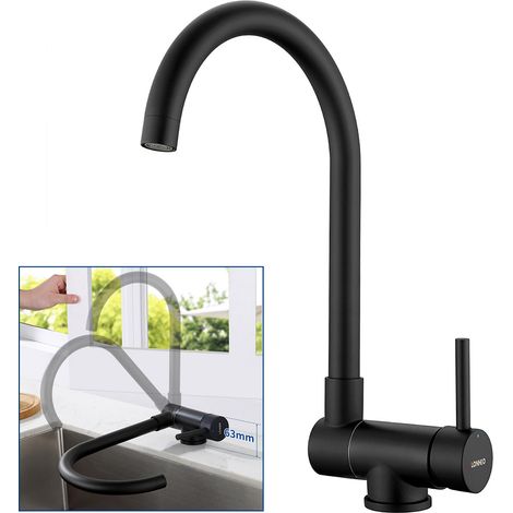 Negro Grifo de Cocina Plegable 90+Giratorio 360, Grifo Cocina Abatible de Acero Inoxidable, Fregaderos Monomando de cocina con aireador desmontable (1/5)