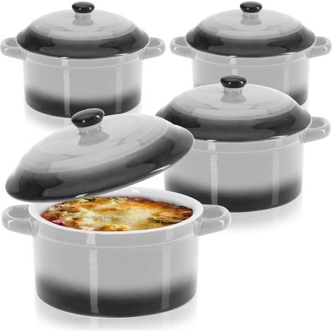 Moule à pain en fonte - Bol à pain en céramique avec couvercle pour four et micro-ondes - Lot de 4 - Gris (1/5)