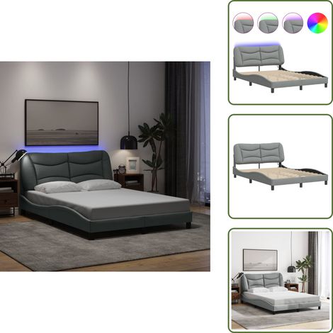 Cadre de lit avec LED sans matelas gris clair 140x200 cm tissu - Lit Plateforme - Cadre Lit - Lit Design - Lit Avec Éclairage LED - Tête De Lit Rembourrée (1/5)