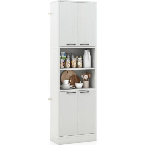 COSTWAY Credenza da Cucina Salvaspazio 56 x 30 x 190cm, Mobile Buffet Alto con 2 Armadi a Doppia Porta e 2 Mensole Aperte, Mobiletto Multiusuo per Soggiorno, Camera da letto e Bagno (Quercia Bianca) (1/5)