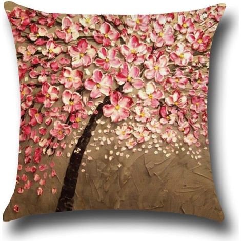 Housse de coussin décorative, taie d'oreiller voiture, coussin de canapé, peinture à l'huile 3D, arbre et fleurs, chambre étudiante, maison, lot de 2, lin nordique, chaise, lit, déco scandinave
