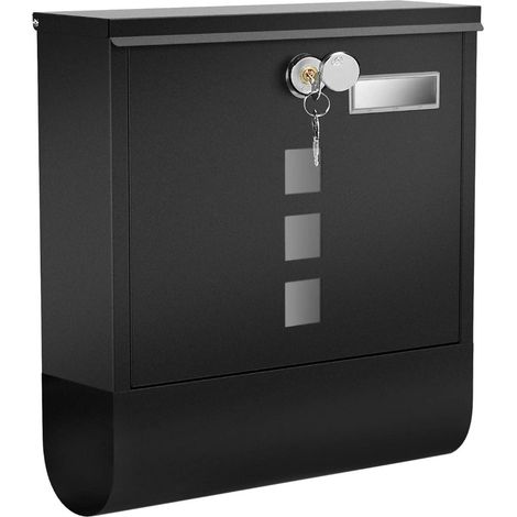 Boîte aux lettres en acier inoxydable noir avec compartiment à journaux et porte-nom, fenêtre transparente, brossée et laquée, murale, grande taille (1/5)