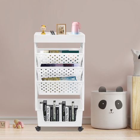 Étagère à livres mobile 15 x 37,5 x 78 cm, étagère de rangement blanche, étagère à livres, étagère de rangement à roulettes (1/5)