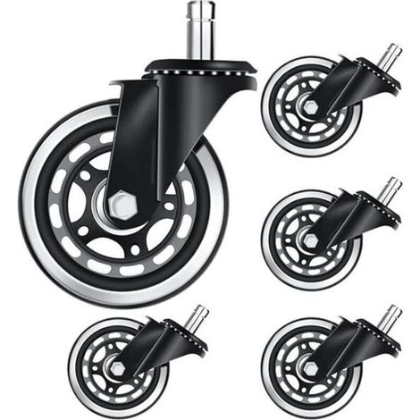 Roulettes de rechange pour chaise de bureau, roulettes pivotantes en caoutchouc de 2/3 pouces, quincaillerie pour meubles (Couleur : Noir, Taille : 2,5 pouces) (1/2)