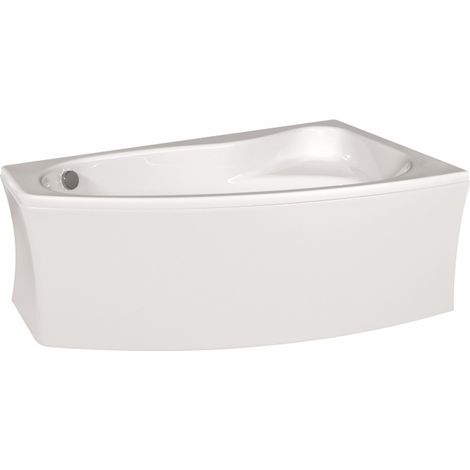 Cersanit – Pack baignoire d'angle asymétrique 160x100 – Tablier réversible en acrylique – Fond renforcé – Capacité 265L – Finition blanc brillant