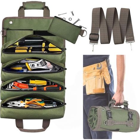 Bolsa de herramientas enrollable con 2 bolsillos desmontables con cremallera, Organizador de tela Oxford para hombres y mujeres, Para fontaneros (1/5)