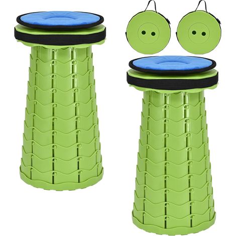 2 Tabourets Télescopiques Pliables Vert, 6-45 cm, avec Coussin (1/5)