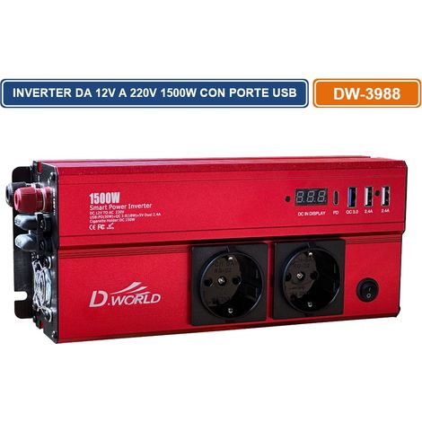 INVERTER CONVERTITORE DA 12V A 220V POTENZA NOMINALE 1500W CON PORTE USB PER CAMPER AUTO DW-3988 (1/3)