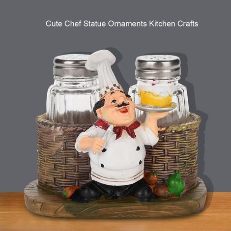 Figurine de chef mignon, porte-salière et poivrière, ornements de décoration intérieure, artisanat en résine pour la cuisine A (1/5)