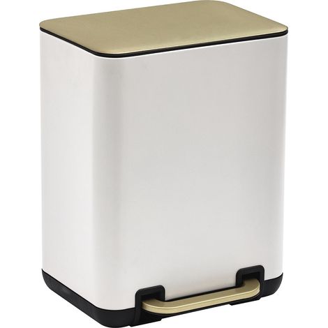 Poubelle de 6 litres avec seaux intérieurs en plastique rectangulaire pour salle de bain, bureau, cuisine et chambre à coucher avec fermeture lente (WHT+or) (1/5)