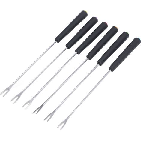 Lot de 6 fourchettes à fondue en acier inoxydable résistant à la corrosion, longues, pour gâteau, chocolat, fruits et fromage. (1/5)