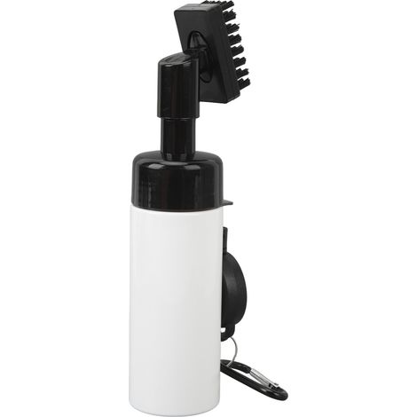 Brosse de golf à poils en nylon avec flacon d'eau amovible de 160 ml et vaporisateur d'eau. Outil de nettoyage pour golfeurs avec boucle à corde rétractable (blanc). (1/5)