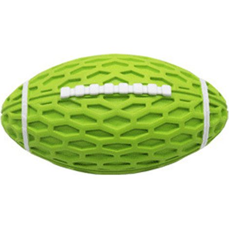Balle à mâcher interactive en caoutchouc souple et résistant aux morsures pour chien, en forme de ballon de football couineur, idéale pour l'intérieur et l'extérieur. Petite, verte. (1/5)