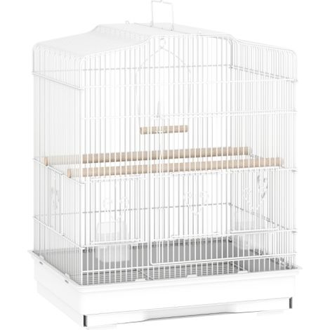 Gabbia per uccelli di piccole dimensioni in stile vintage, completa di accessori, misura 46,5 x 36 x 59 cm, realizzata in acciaio e legno, disponibile nei colori bianco e legno naturale. Consegna disp (1/5)