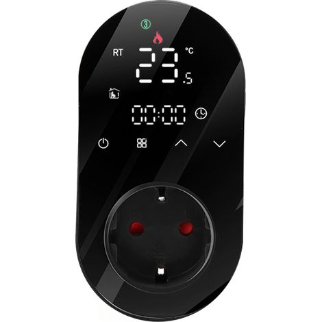 Prise de Contrôle de Température Numérique, Prise de Thermostat Programmable avec Technologie Intelligente pour Chauffage au Sol AC 16A, Doubles Indicateurs LED, Boutons Tactiles (Noir) (1/5)