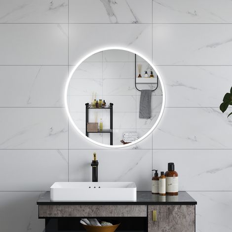 Aica Specchio da bagno 80 x 80 cm, blue tooth, 3 colori, antiappannamento, dimmerabile, interruttore touch, Funzione Memoria (1/5)