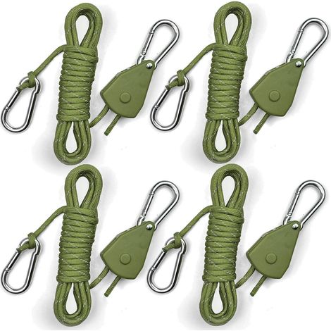 4,5m Paracord Seil mit Ratsche, reflektierend, 4 Stück Olivgrün