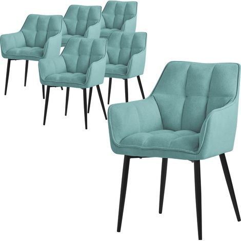 ML-Design Set 6 Sedie per Sala da Pranzo 63x57x90 cm Imbottitura in Spugna Petrolio con Schienale e Braccioli Telaio in Metallo Poltroncina Confortevole Ergonomica per Cucina Salotto o Soggiorno