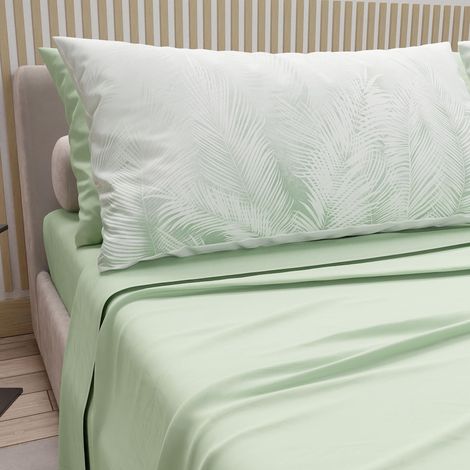 Parure de lit Double en Coton avec taies d'oreiller en Impression numérique, pour lit Double, Housse de Couette et Drap-Housse avec Coins, Sauge, 100% fabriquée en Italie (1/4)